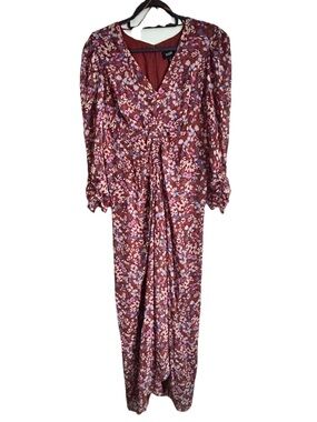 MSK Floral Ruched High-Low Long Sleeve Maxi Dress - Rust Pink